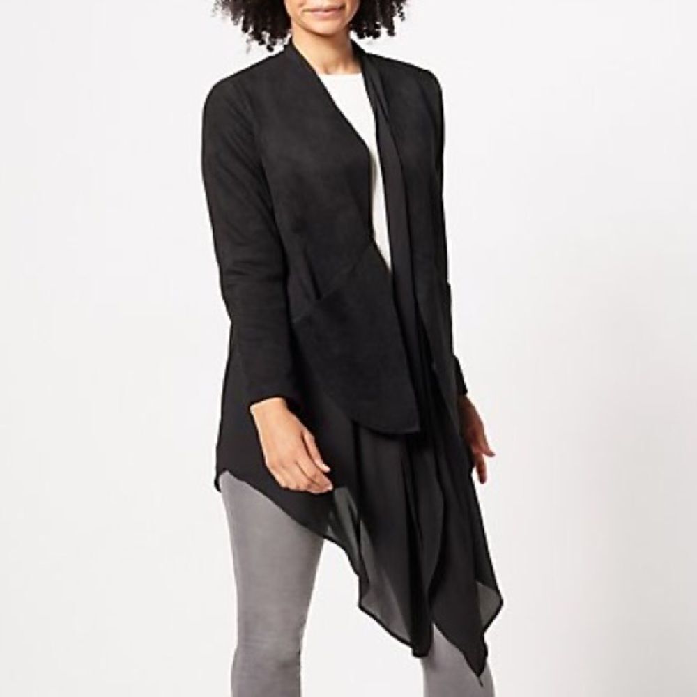 Truth + Style Mix Media Suede High Low Hem Jacket
